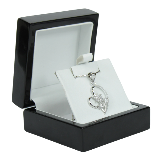 WHITE GOLD FINISH Created Diamond Flower In Heart Pendant Necklace Including Gift Box