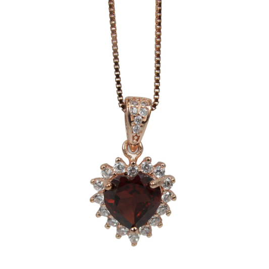ROSE GOLD FINISH Created Diamond Red Ruby Heart Cut Cluster Pendant Necklace Including Gift Box