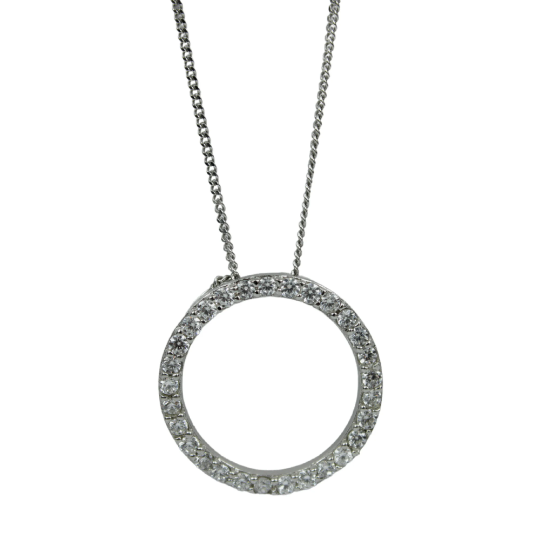 WHITE GOLD FINISH Created Diamond Hollow Circle Design Pendant Necklace Including Gift Box