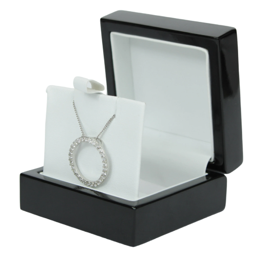 WHITE GOLD FINISH Created Diamond Hollow Circle Design Pendant Necklace Including Gift Box