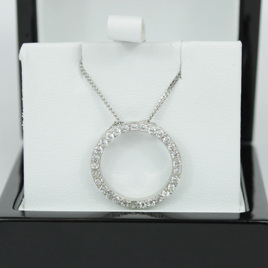 WHITE GOLD FINISH Created Diamond Hollow Circle Design Pendant Necklace Including Gift Box