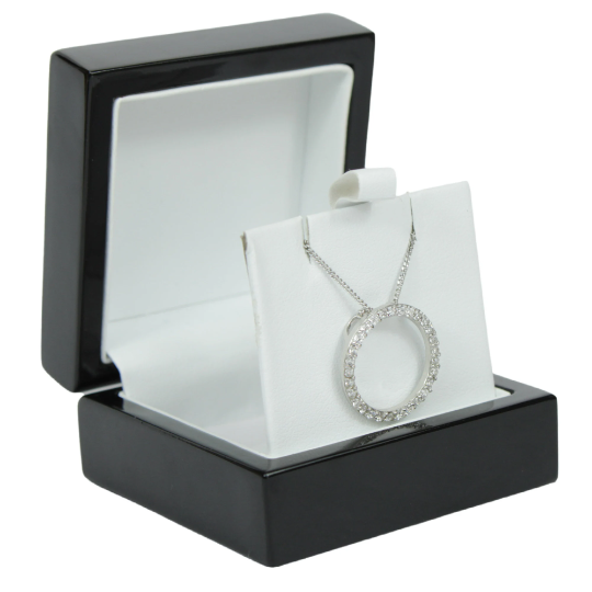 WHITE GOLD FINISH Created Diamond Hollow Circle Design Pendant Necklace Including Gift Box