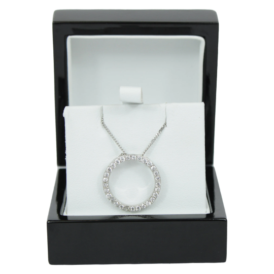 WHITE GOLD FINISH Created Diamond Hollow Circle Design Pendant Necklace Including Gift Box