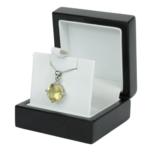 WHITE GOLD FINISH Yellow Citrine Classic Round Cut Pendant Necklace Including Gift Box