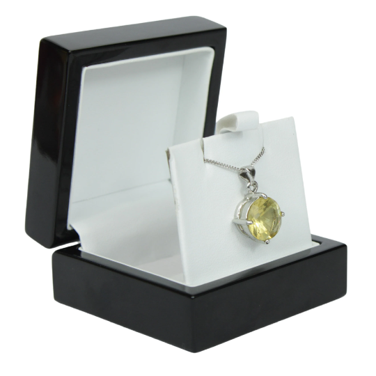 WHITE GOLD FINISH Yellow Citrine Classic Round Cut Pendant Necklace Including Gift Box