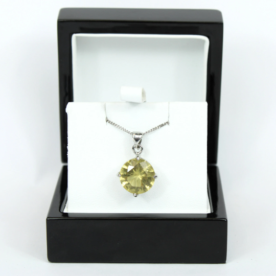 WHITE GOLD FINISH Yellow Citrine Classic Round Cut Pendant Necklace Including Gift Box