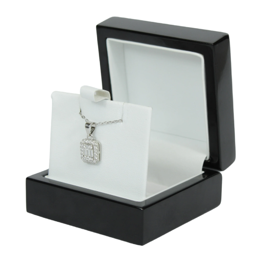 WHITE GOLD FINISH Created Diamond Baguette Square 8 Sided Pendant Necklace Including Gift Box