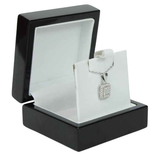 WHITE GOLD FINISH Created Diamond Baguette Square 8 Sided Pendant Necklace Including Gift Box