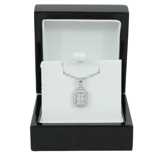 WHITE GOLD FINISH Created Diamond Baguette Square 8 Sided Pendant Necklace Including Gift Box