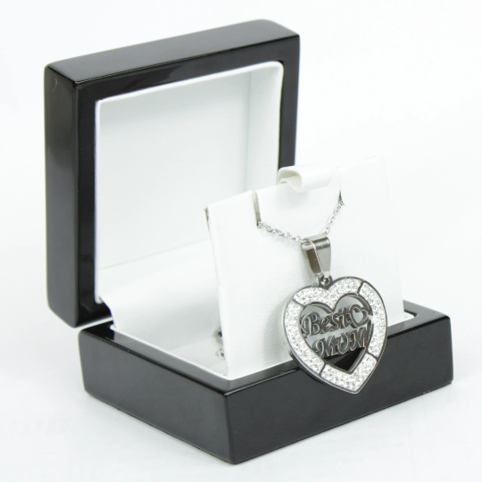 WHITE GOLD FINISH Created Diamond Classic Heart “Best Mum” Pendant Necklace Including Gift Box