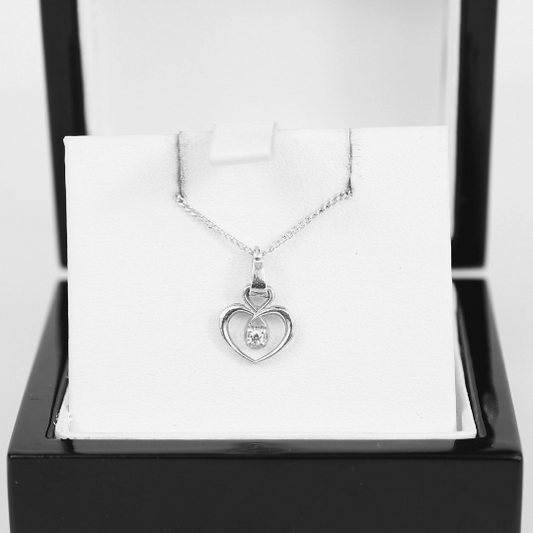 WHITE GOLD FINISH Heart Cut Created Diamond Small Necklace