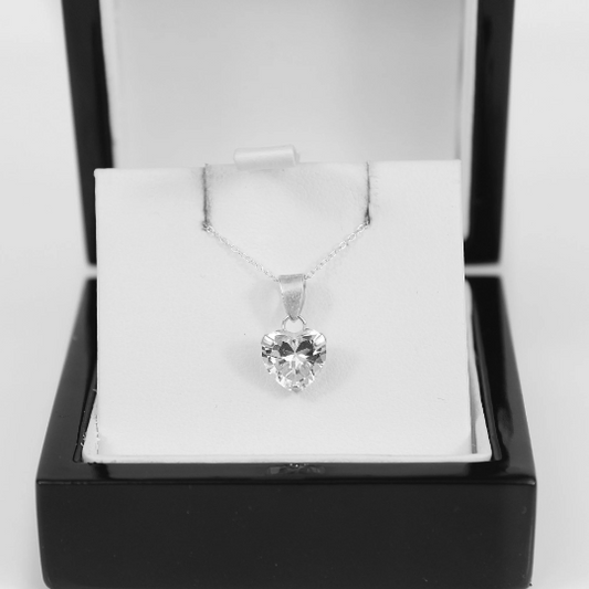 WHITE GOLD FINISH Heart Cut Created Diamond Pendant Necklace