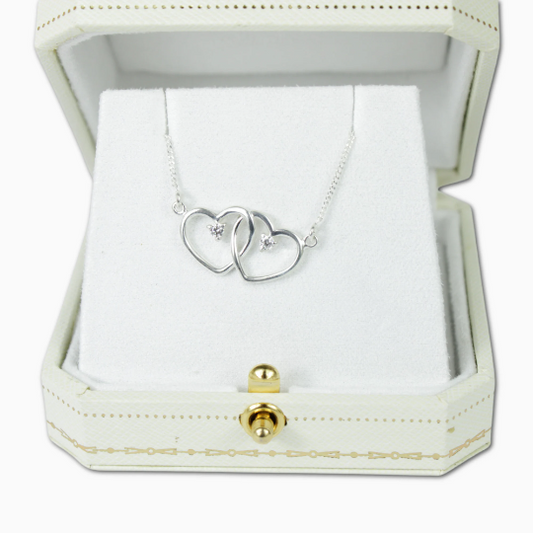 WHITE GOLD FINISH Created Diamond Hollow Heart Interlocking Design Pendant Necklace