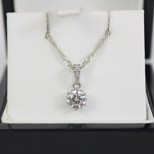 WHITE GOLD FINISH Round Cut 6 Claw Cluster Solitaire Created Diamond Pendant Necklace