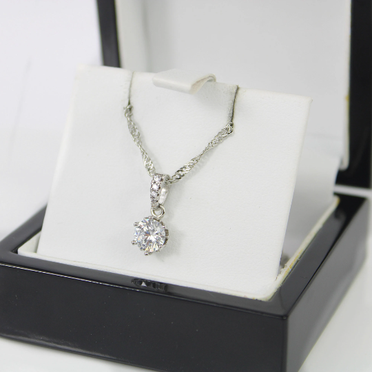 WHITE GOLD FINISH Round Cut 6 Claw Cluster Solitaire Created Diamond Pendant Necklace