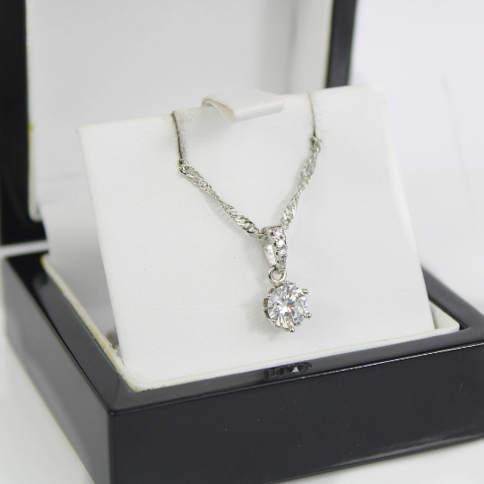 WHITE GOLD FINISH Round Cut 6 Claw Cluster Solitaire Created Diamond Pendant Necklace