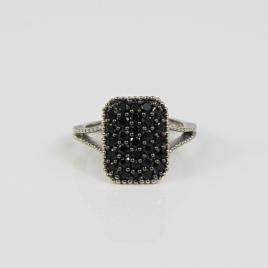 WHITE GOLD FINISH Black Onyx Created Diamond Ring