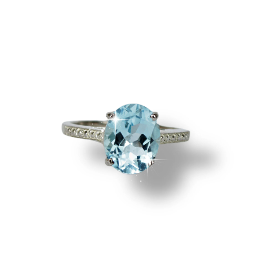 SILVER Blue Topaz Oval Cut Ring