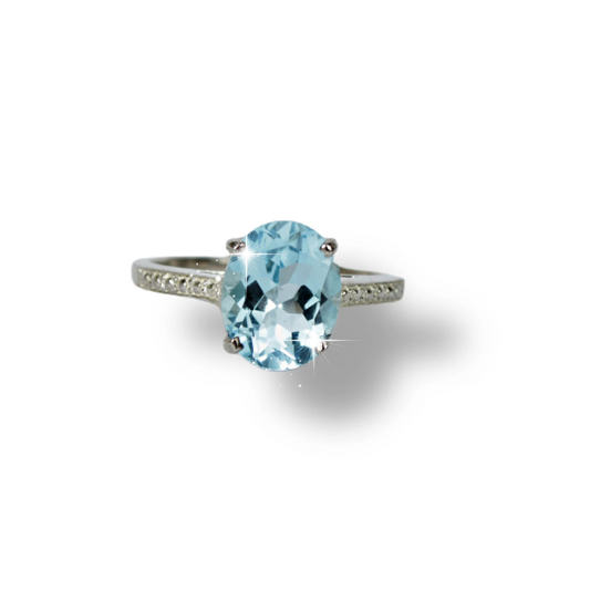 SILVER Blue Topaz Oval Cut Ring