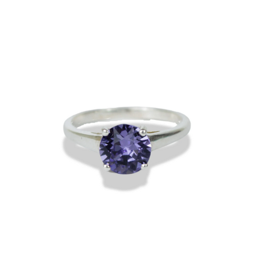 SILVER Solitaire Purple Amethyst Big Round Cut Ring