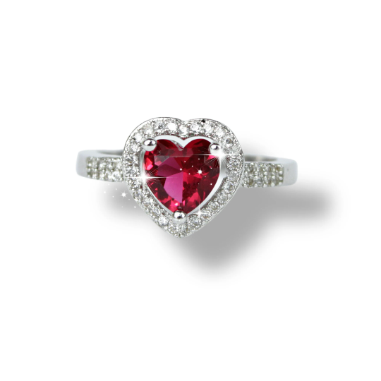 SILVER Pink Sapphire Heart Cut Halo Ring