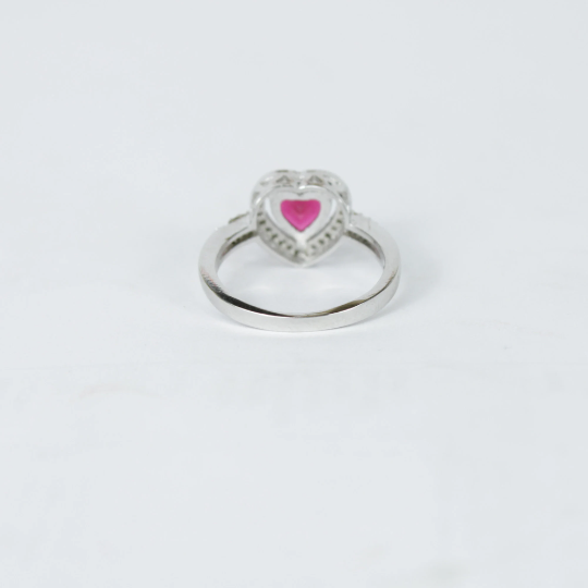 SILVER Pink Sapphire Heart Cut Halo Ring