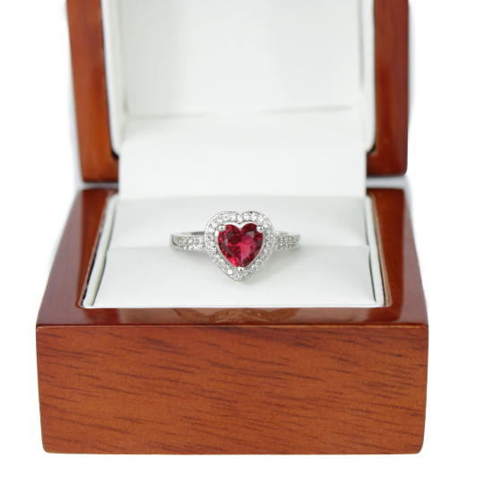 SILVER Pink Sapphire Heart Cut Halo Ring