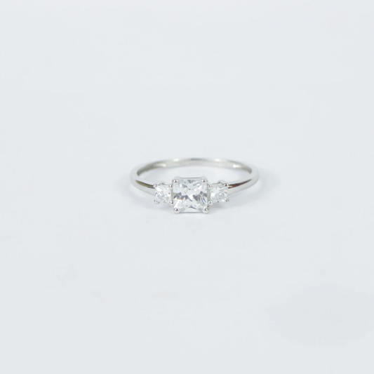 WHITE GOLD FINISH 3 Stone Princess Cut Created Diamond Classic Ring