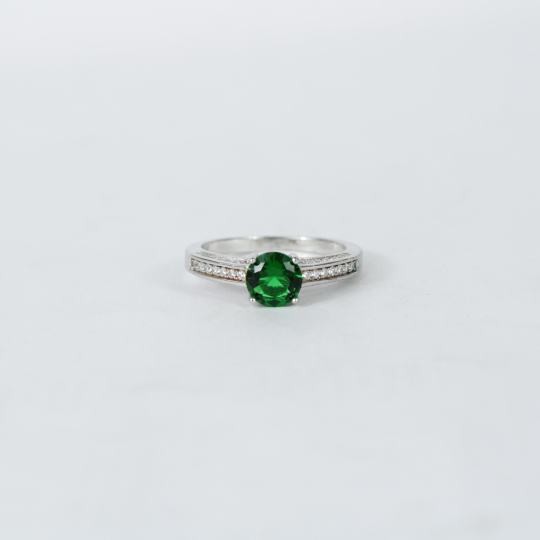 WHITE GOLD FINISH Green Emerald Solitaire Round Cut Created Diamond Ring