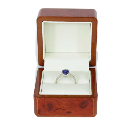 WHITE GOLD FINISH Blue Sapphire Round Cut 4 Claw Ring