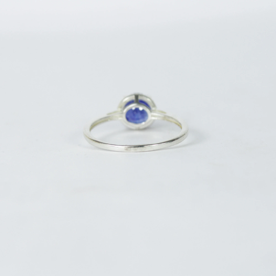 WHITE GOLD FINISH Blue Sapphire Round Cut 4 Claw Ring