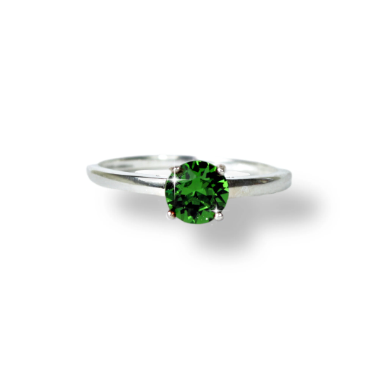 WHITE GOLD FINISH Created Emerald Round Cut 4 Claw Ring