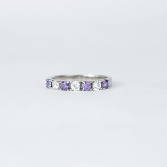 WHITE GOLD FINISH Purple Amethyst Round Cut Alternated Created Diamond Ring