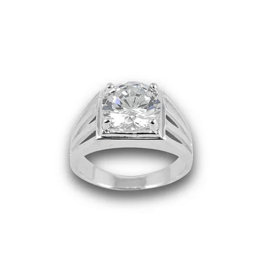 WHITE GOLD FINISH Solitaire Diamond Men’s Engagement Ring – White