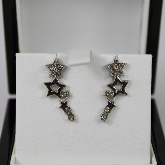 WHITE GOLD FINISH Star Hollow Design Created Diamond Stud Earrings