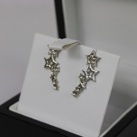 WHITE GOLD FINISH Star Hollow Design Created Diamond Stud Earrings