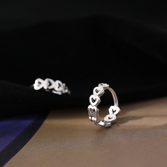 WHITE GOLD FINISH Heart Cut 925 Silver Buckle Hoop Earrings