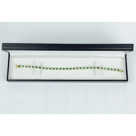 Yellow Gold Finish Created Diamond Green Emerald Round Cut Tennis Bracelet