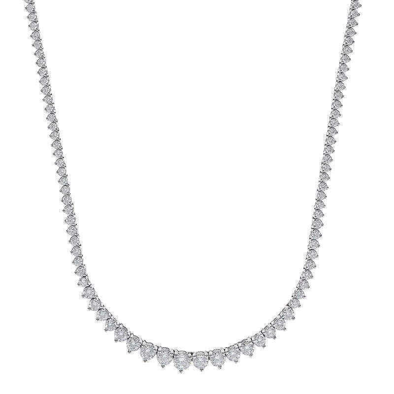 White Gold Finish Created Diamond Round Cut Graduated Tennis Chain Necklace