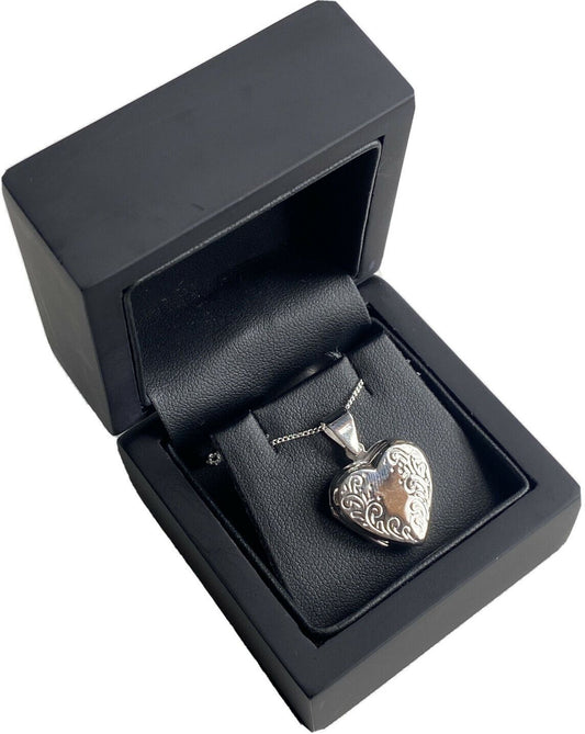White Gold finished Heart Locket Flower design pendant necklace