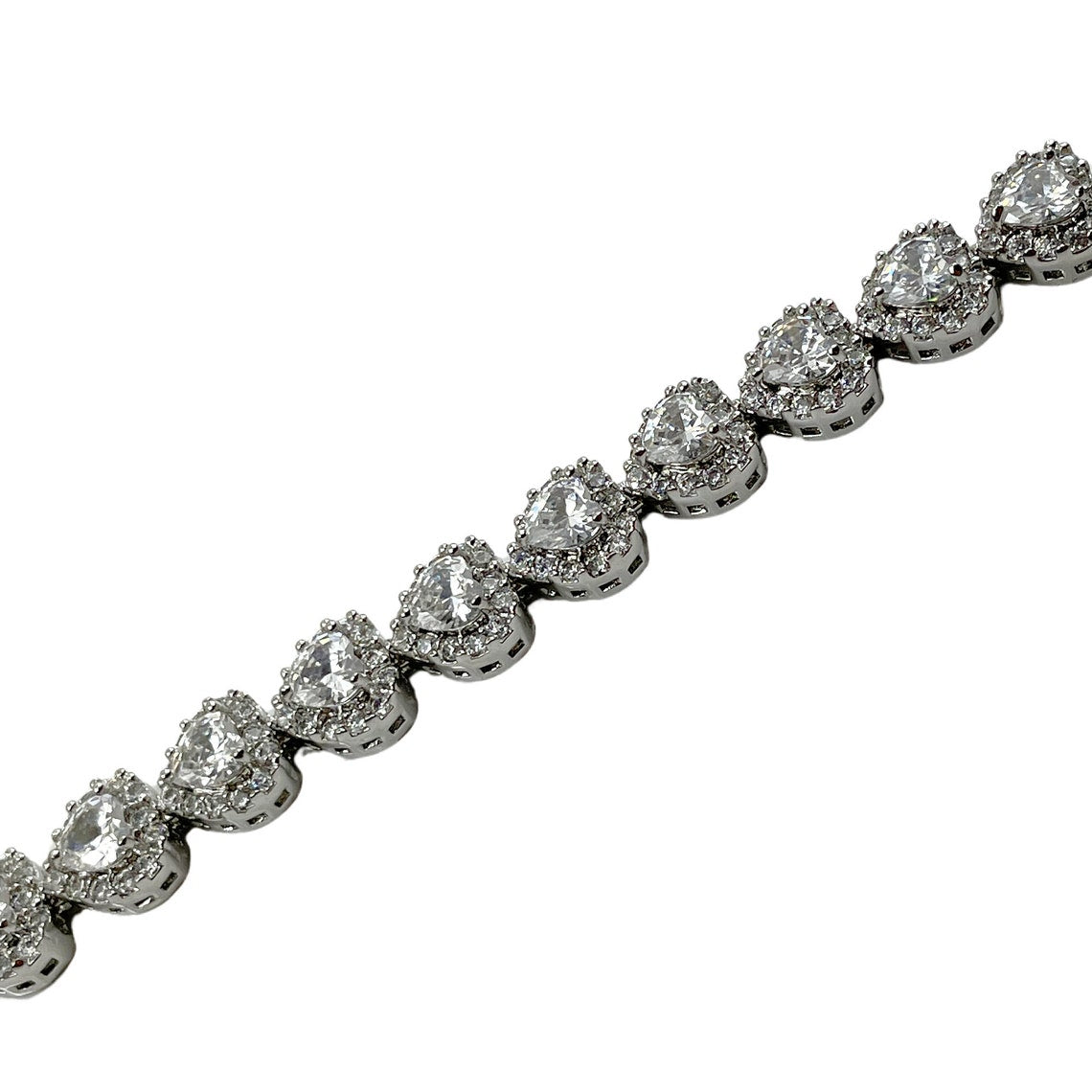 White Gold Finish Created Diamond Heart Cut Bracelet In Lustrous Silver