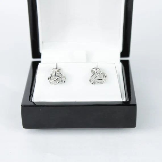 WHITE GOLD FINISH Baguette Cut Knot Design Natural Diamond Stud Earrings