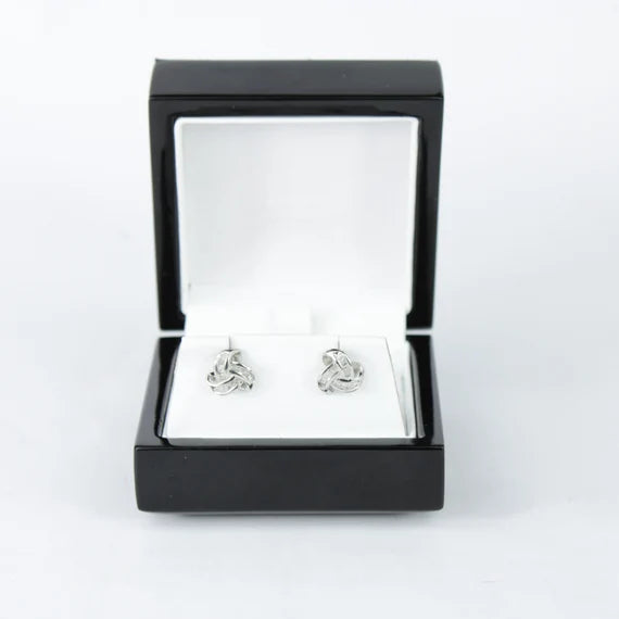 WHITE GOLD FINISH Baguette Cut Knot Design Natural Diamond Stud Earrings