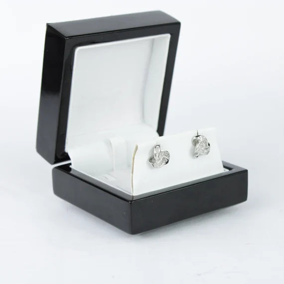 WHITE GOLD FINISH Baguette Cut Knot Design Natural Diamond Stud Earrings