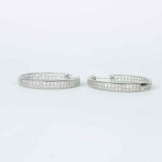 WHITE GOLD FINISH Created Diamond Round Cut Hoop Earrings