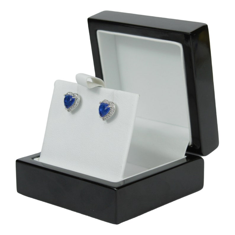 Heart Cut Blue Sapphire Stud Earrings | White Gold Finish & Created Diamonds – Luxury Jewellery Gift Box Included