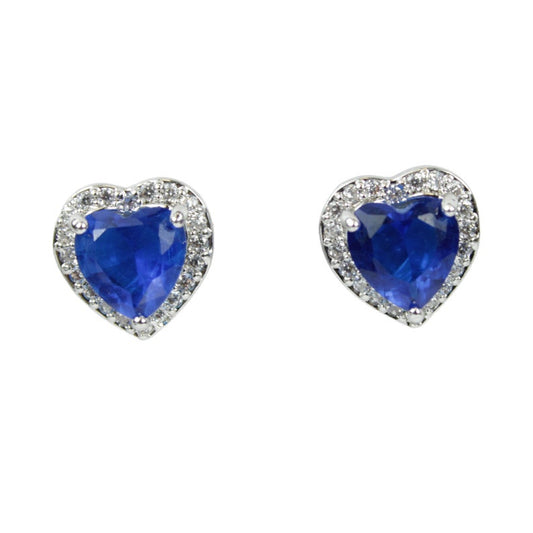 Heart Cut Blue Sapphire Stud Earrings | White Gold Finish & Created Diamonds – Luxury Jewellery Gift Box Included