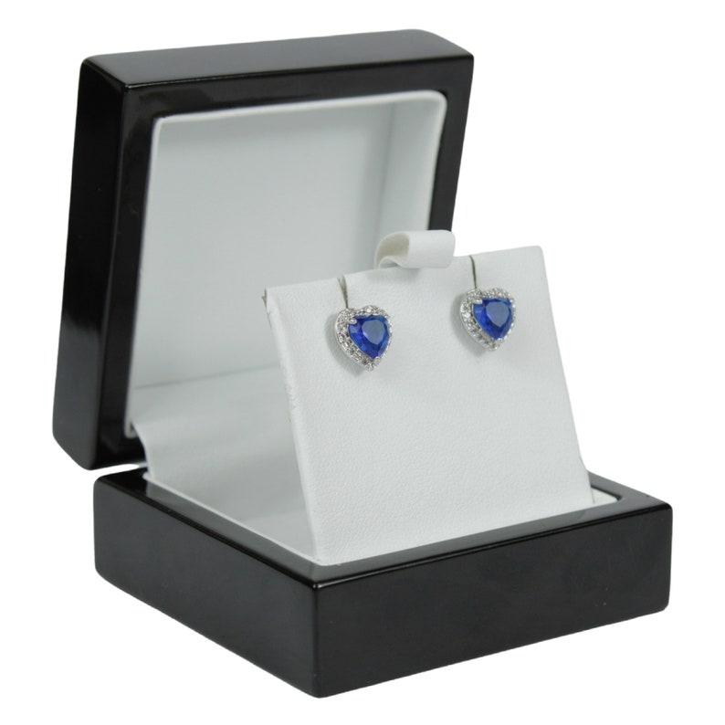 Heart Cut Blue Sapphire Stud Earrings | White Gold Finish & Created Diamonds – Luxury Jewellery Gift Box Included