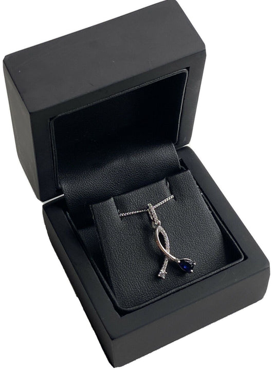 White gold finish sapphire And Created Diamond Kiss Design pendant Necklace