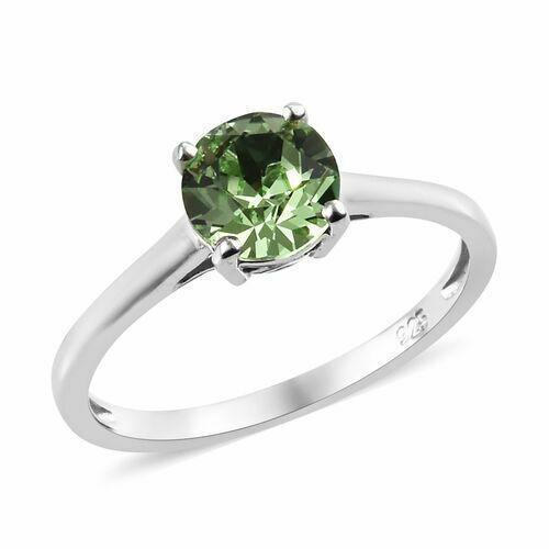 White gold finish green peridot solitaire and created diamond ring